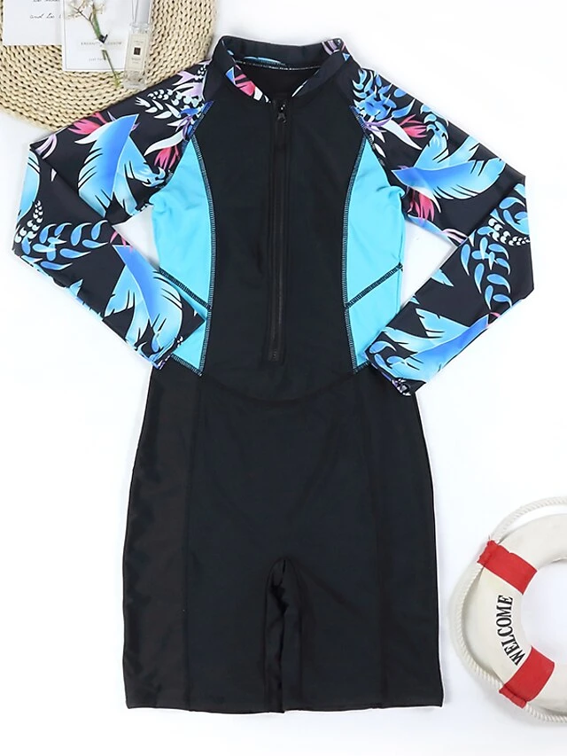 Women's Swimwear Rash Guard Diving Normal Swimsuit Patchwork Zip Up Floral Print Multicolor Black Blue Green Padded High Neck Bathing Suits New Vacation Holiday 10 Women's Swimwear Rash Guard Diving Normal Swimsuit Patchwork Zip Up Floral Print Multicolor Black Blue Green Padded High Neck Bathing Suits New Vacation Holiday - Image 10