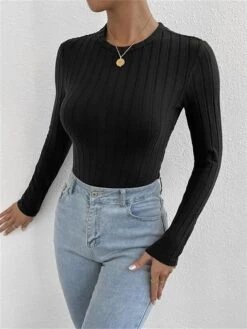 Women's Bodysuit High Waist Full Body Solid Color Crew Neck Streetwear Daily Going Out Regular Fit Long Sleeve Black XS S M Fall -Outlet Suit Skirt Fit Store jnlpky1693983804425