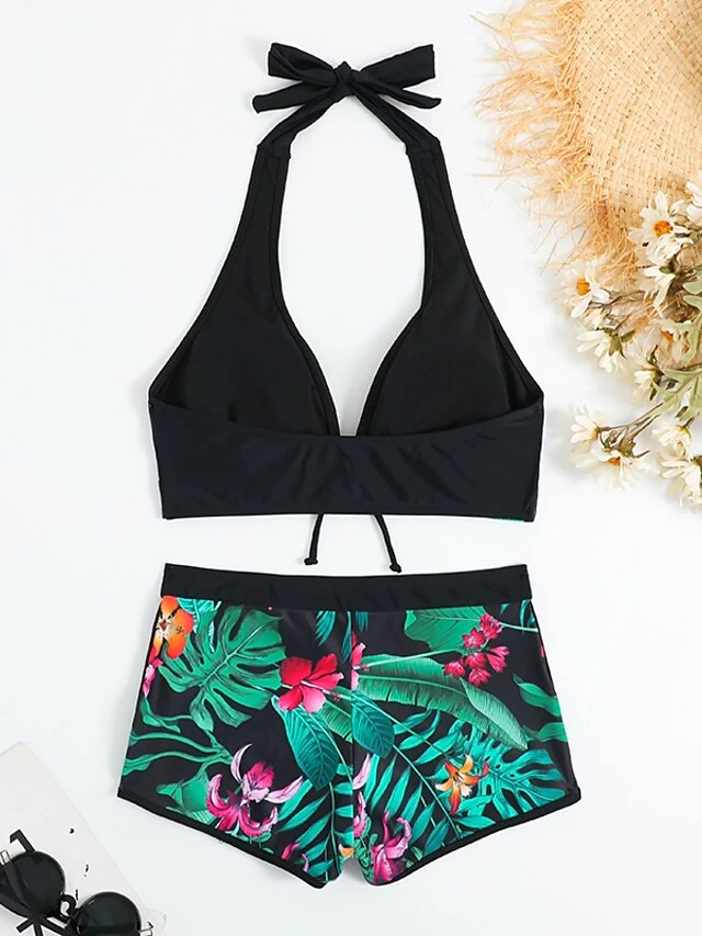 Sexy Women's Halter Bikinis Set High Waist Shorts Swimsuit Padded Deep V-Neck Bikini Push-up Swimwear Ladies Printing Beach Wear 9 Sexy Women's Halter Bikinis Set High Waist Shorts Swimsuit Padded Deep V-Neck Bikini Push-up Swimwear Ladies Printing Beach Wear - Image 9