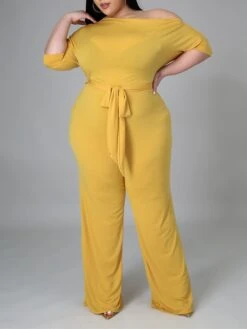 Women's Jumpsuit Lace Up Shoulder Off Solid Color Cold Shoulder Streetwear Street Holiday Regular Fit Half Sleeve Black Yellow Wine XL XXL 3XL Fall -Outlet Suit Skirt Fit Store jopehq1675747265409