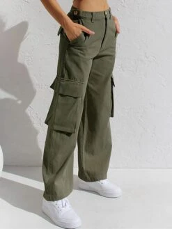 Women‘s Jeans Cargo Khaki Pants Full Length Cotton Pocket Micro-elastic Low Rise Streetwear Simple Outdoor Vacation Grey Black S M Summer Spring