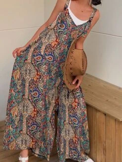 Women's Overall Pocket Print Floral V Neck Streetwear Daily Vacation Regular Fit Sleeveless Black Pink Rainbow M L XL Summer