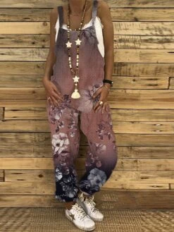 Jumpsuits For Women Floral Overall Button Pocket Animal U Neck Holiday Daily Vacation Straight Regular Fit Sleeveless Sleeveless Black White Green S M L -Outlet Suit Skirt Fit Store juooug1684323062317