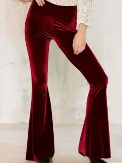 Women's Bootcut Bell Bottom Pants Trousers Full Length Micro-elastic Mid Waist Fashion Streetwear Party Street Wine Black S M Fall Winter -Outlet Suit Skirt Fit Store juqdyp1691564854624