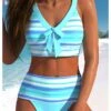 Women's Swimwear Bikini Normal Swimsuit 2 Piece Stripe Printing High Waisted Striped Blue Bathing Suits Sports Beach Wear Push Up