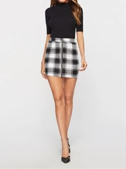 Women's Skirt Bodycon Plaid Skirt Mini Black Red Skirts Winter Print High Waist Fashion Sexy Casual Christmas Street Xmas S M L -Outlet Suit Skirt Fit Store jwsjod1695351132442