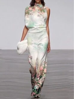 Women's Jumpsuit Print Floral Crew Neck Elegant Daily Weekend Straight Regular Fit Sleeveless White S M L Spring