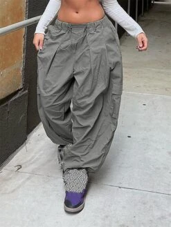 Women‘s Cargo Parachute pants Wide Leg Trousers Full Length Fashion Streetwear Street Daily Grey XS S Fall Winter -Outlet Suit Skirt Fit Store kabazy1694149788339