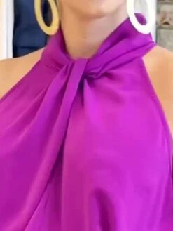 Women's Jumpsuit Pleated Solid Color Halter Elegant Business Going Out Wide Leg Loose Fit Sleeveless Sleeveless Purple S M L Summer -Outlet Suit Skirt Fit Store kcdbdb1683533314519