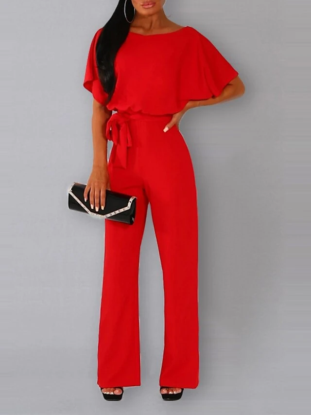 Hot Sale Fabric Upgrade!! One Piece Jumpsuits For Women Belted Long Wide Leg Pant Party Romper Jumpsuits Casual Loose Short Sleeve Playsuits With Belts 3 Hot Sale Fabric Upgrade!! One Piece Jumpsuits For Women Belted Long Wide Leg Pant Party Romper Jumpsuits Casual Loose Short Sleeve Playsuits With Belts - Image 3