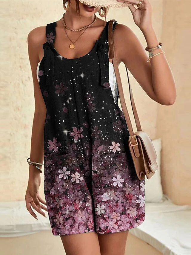 Jumpsuits For Women Summer Overall Print Floral Square Neck Streetwear Daily Vacation Casual Regular Fit Sleeveless Wine Red Royal Blue S M L 11 Jumpsuits For Women Summer Overall Print Floral Square Neck Streetwear Daily Vacation Casual Regular Fit Sleeveless Wine Red Royal Blue S M L - Image 11