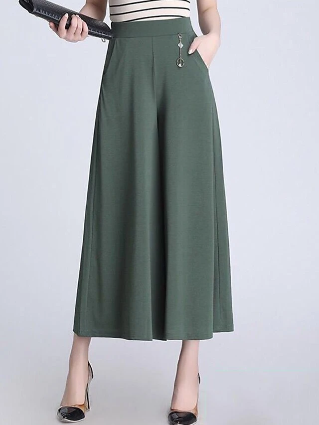 Women's Dress Pants Culottes Wide Leg Pants Trousers Ankle-Length Side Pockets Baggy Micro-elastic Mid Waist Fashion Work Daily Black Green M L 7 Women's Dress Pants Culottes Wide Leg Pants Trousers Ankle-Length Side Pockets Baggy Micro-elastic Mid Waist Fashion Work Daily Black Green M L - Image 7