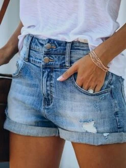Women's Jeans Shorts Denim Navy Blue Black Mid Waist Fashion Casual Weekend Side Pockets Cut Out Micro-elastic Short Solid Color S M L XL XXL