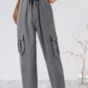Women's Cargo Pants Pants Trousers Full Length Cotton Pocket Micro-elastic High Waist Fashion Streetwear Street Daily Dark Grey Black S M Summer Fall