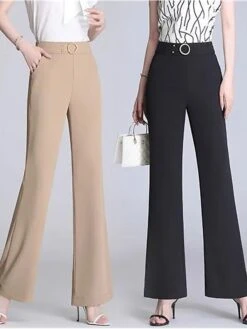 Women's Dress Pants Bell Bottom Pants Trousers Full Length Fashion Work Office Street White Khaki M L Fall Winter