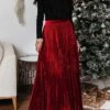Women's Skirt Swing Maxi Skirt Gold Velvet Wine Red Dark Green Skirts Fall & Winter Pleated High Waist Fashion Elegant Christmas Xmas StreetM L XL