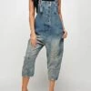 Women‘s Overall Pocket Solid Color Denim Square Neck Streetwear Daily Vacation Regular Fit Sleeveless Black Navy Blue Dusty Blue S M L Fall
