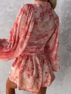 Women's Romper Print Floral V Neck Streetwear Street Going Out Regular Fit Long Sleeve Pink Red Blue S M L Summer -Outlet Suit Skirt Fit Store kptdjw1681877083816