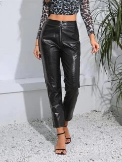 Women's Skinny Leather Pants Pants Trousers PU Black High Waist Fashion Streetwear Party Street Daily Micro-elastic Full Length Breathability Plain XS S M