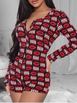 Women's Romper Print Letter V Neck Streetwear Street Daily Regular Fit Long Sleeve Red S M L Summer