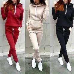 Women's Tracksuit Sweatsuit Winter Lace Up Drawstring Solid Color Hoodie Claret Pink Fleece Yoga Running Sport Activewear / Athletic / Athleisure