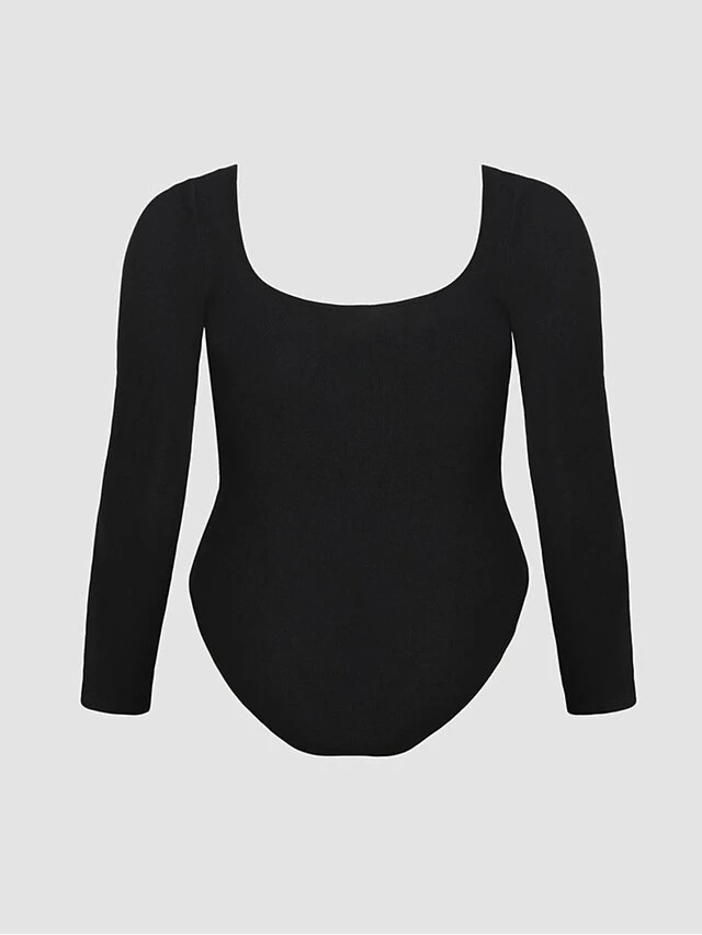 Women's Plus Size Romper Curve Solid Color Square Neck Bodycon Office Work Regular Fit Long Sleeve Black White XL XXL 3XL Fall 4 Women's Plus Size Romper Curve Solid Color Square Neck Bodycon Office Work Regular Fit Long Sleeve Black White XL XXL 3XL Fall - Image 4