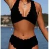 Women's Swimwear Bikini 2 Piece Plus Size Swimsuit Backless Halter Pure Color Black Halter V Wire Bathing Suits New Vacation Sexy