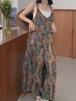 Women's Overall Pocket Print Floral V Neck Streetwear Daily Vacation Regular Fit Sleeveless Black Pink Rainbow M L XL Summer -Outlet Suit Skirt Fit Store lfptih1690449257648