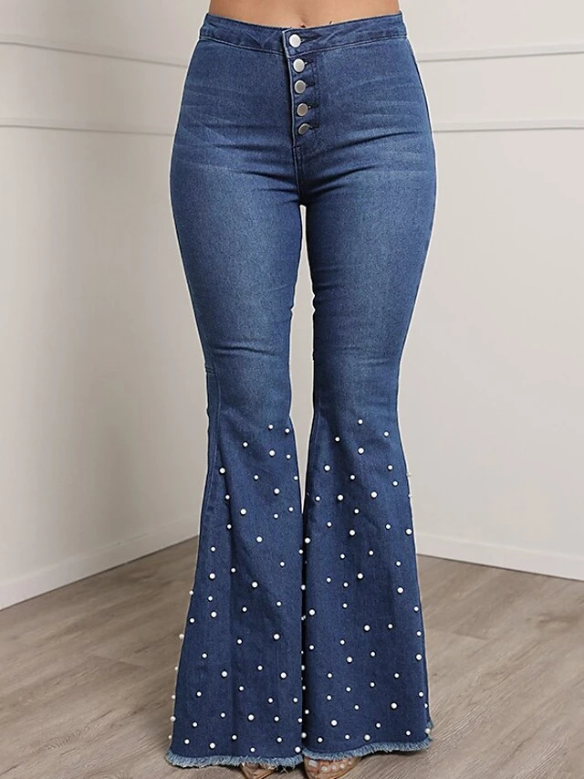 Women's Jeans Bootcut Flared Pants Full Length Denim Micro-elastic High Waist Fashion Casual Weekend Black Blue S M Summer Spring &Fall 2 Women's Jeans Bootcut Flared Pants Full Length Denim Micro-elastic High Waist Fashion Casual Weekend Black Blue S M Summer Spring &Fall - Image 2