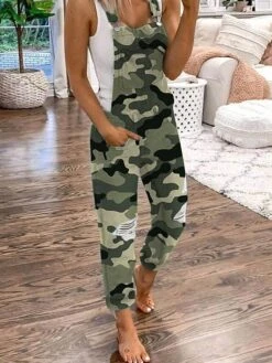 Denim Jumpsuit For Women Overall Utility Active Casual Street Daily Wear U Neck 2023 Light Blue Camouflage GraySolid Color -Outlet Suit Skirt Fit Store lhigmt1615880852647 1