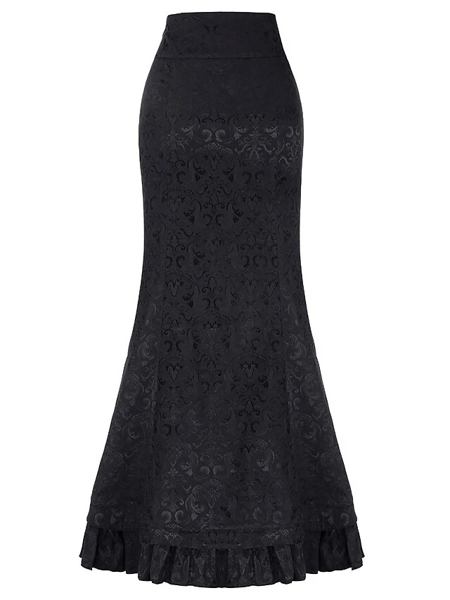 Women's Mermaid Long Skirt Maxi Black White Pink Red Skirts Ruffle Layered Jacquard Vintage Chirstmas Daily Party 5 Women's Mermaid Long Skirt Maxi Black White Pink Red Skirts Ruffle Layered Jacquard Vintage Chirstmas Daily Party - Image 5