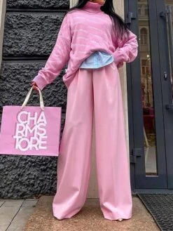 Women's Dress Pants Wide Leg Pants Trousers Full Length Fashion Streetwear Office Work Pink Fuchsia S M Fall Winter -Outlet Suit Skirt Fit Store lkcqie1694070080326