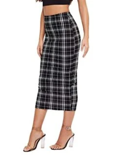 Women's Skirt Scottish Tartans Plaid Skirt Midi Cotton Blend Black White Red Skirts Fall & Winter Print High Waist Fashion Sexy Christmas Street Xmas S M L -Outlet Suit Skirt Fit Store lkjntq1694742580177