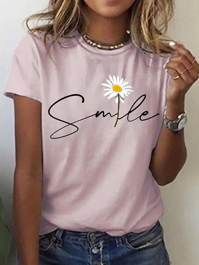 Women's Plus Size T Shirt Tee Cotton 100% Cotton Black White Yellow Daisy Print Short Sleeve Casual Weekend Basic Round Neck Regular Fit Floral Painting 3 Women's Plus Size T Shirt Tee Cotton 100% Cotton Black White Yellow Daisy Print Short Sleeve Casual Weekend Basic Round Neck Regular Fit Floral Painting - Image 3