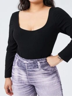 Women's Plus Size Romper Curve Solid Color Square Neck Bodycon Office Work Regular Fit Long Sleeve Black White XL XXL 3XL Fall