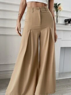 Women's Wide Leg Pants Trousers Baggy Full Length Baggy Micro-elastic High Waist Fashion Streetwear Party Street Black Khaki S M Summer Fall -Outlet Suit Skirt Fit Store lpeuxr1689665309016