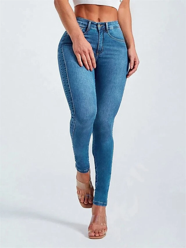 Women's Jeans Slim Pants Trousers Full Length Cotton Denim High Elasticity High Waist Fashion Streetwear Street Daily Dark Blue LightBlue S M Fall Winter 4 Women's Jeans Slim Pants Trousers Full Length Cotton Denim High Elasticity High Waist Fashion Streetwear Street Daily Dark Blue LightBlue S M Fall Winter - Image 4