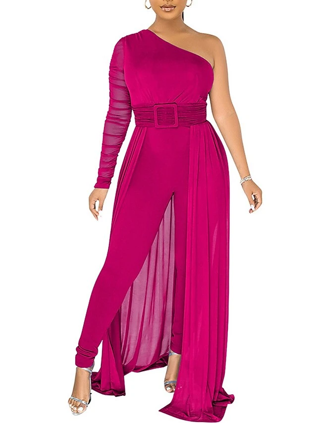 Women's Jumpsuit Overlay Lace Up Mesh Solid Color One Shoulder Streetwear Party Going Out Regular Fit Long Sleeve Black White Yellow S M L Spring 11 Women's Jumpsuit Overlay Lace Up Mesh Solid Color One Shoulder Streetwear Party Going Out Regular Fit Long Sleeve Black White Yellow S M L Spring - Image 11