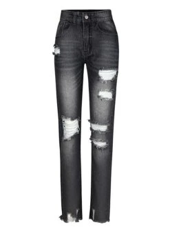 Women‘s Low Rise Jeans Skinny Pants Trousers Full Length Denim Ripped Micro-elastic Mid Waist Fashion Streetwear Street Daily Black Dark Navy S M Fall Winter -Outlet Suit Skirt Fit Store lpzqdp1693811786102