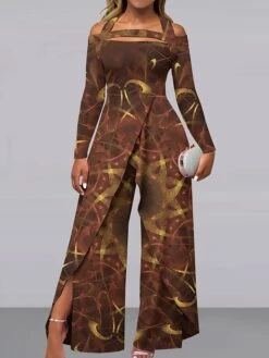 Women's Jumpsuit Print Gradient Off Shoulder Elegant Party Holiday Wide Leg Regular Fit Long Sleeve Black Camel Khaki S M L All Seasons 5 Women's Jumpsuit Print Gradient Off Shoulder Elegant Party Holiday Wide Leg Regular Fit Long Sleeve Black Camel Khaki S M L All Seasons -Outlet Suit Skirt Fit Store ltpfkf1697706254401