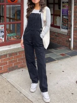 Women‘s Overall Button Pocket Solid Color SDenim Quare Neck Streetwear Daily Vacation Regular Fit Sleeveless Black M L XL Summer -Outlet Suit Skirt Fit Store luctjh1690941125871