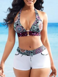 Women's Swimwear Bikini Normal Swimsuit 2 Piece Printing Graphic White Bathing Suits Sports Beach Wear Summer -Outlet Suit Skirt Fit Store lurmbj1683187851889