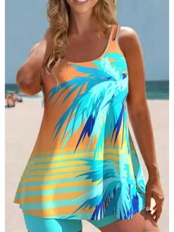 Women's Swimwear Tankini 2 Piece Plus Size Swimsuit 2 Piece Printing Floral Black Blue Orange Tank Top Bathing Suits Sports Summer -Outlet Suit Skirt Fit Store luziyy1683699396098