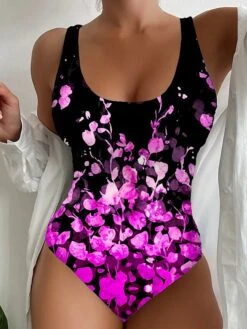 Women's Swimwear One Piece Normal Swimsuit Printing Floral Yellow Pink Blue Purple Orange Bodysuit Bathing Suits Sports Beach Wear Summer -Outlet Suit Skirt Fit Store lzspqb1684209039460
