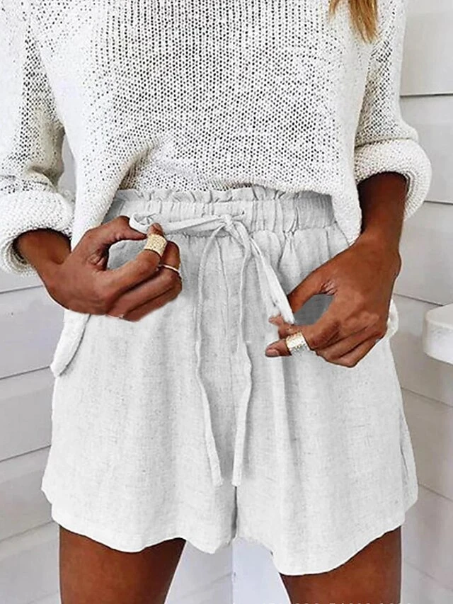 Women's Linen Pants Shorts Faux Linen White Pink Blue Fashion Basic Casual Street Daily Vacation Baggy Short Comfort Plain S M L XL 2XL 2 Women's Linen Pants Shorts Faux Linen White Pink Blue Fashion Basic Casual Street Daily Vacation Baggy Short Comfort Plain S M L XL 2XL - Image 2