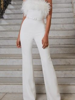 Women's Jumpsuit Feather Solid Color Strapless Streetwear Wedding Party Regular Fit Sleeveless White S M L Summer -Outlet Suit Skirt Fit Store mcntsn1681730350365