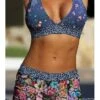 Women's Swimwear Bikini Normal Swimsuit 2 Piece Printing Leopard Floral Blue Bathing Suits Sports Beach Wear Push Up