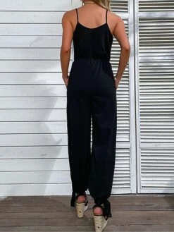 Women's Jumpsuit Backless Pocket Solid Color V Neck Streetwear Street Daily Regular Fit Sleeveless Black S M L Summer -Outlet Suit Skirt Fit Store mjesdf1686822905638