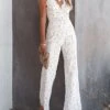 White Jumpsuit For Women Casual Party Street Holiday Deep V 2023 Black Wine Solid Color Zipper Fall