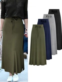 Women's Skirt Bodycon Maxi Navy Black Army Green Grey Skirts Split Ends Drawstring Fashion Casual Daily Date L XL 2XL